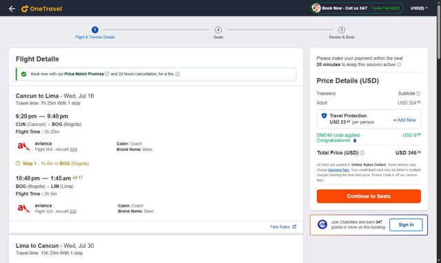 OneTravel checkout page showing OneTravel promo code box | Screenshot taken by SimplyCodes community member on May 15, 2025