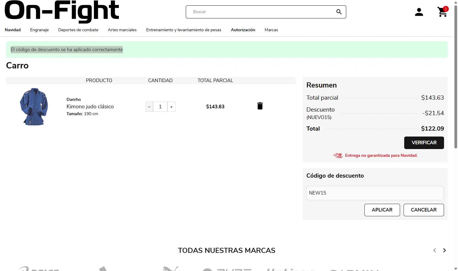 On-Fight checkout page showing On-Fight promo code box | Screenshot taken by SimplyCodes community member on Dec 21, 2025