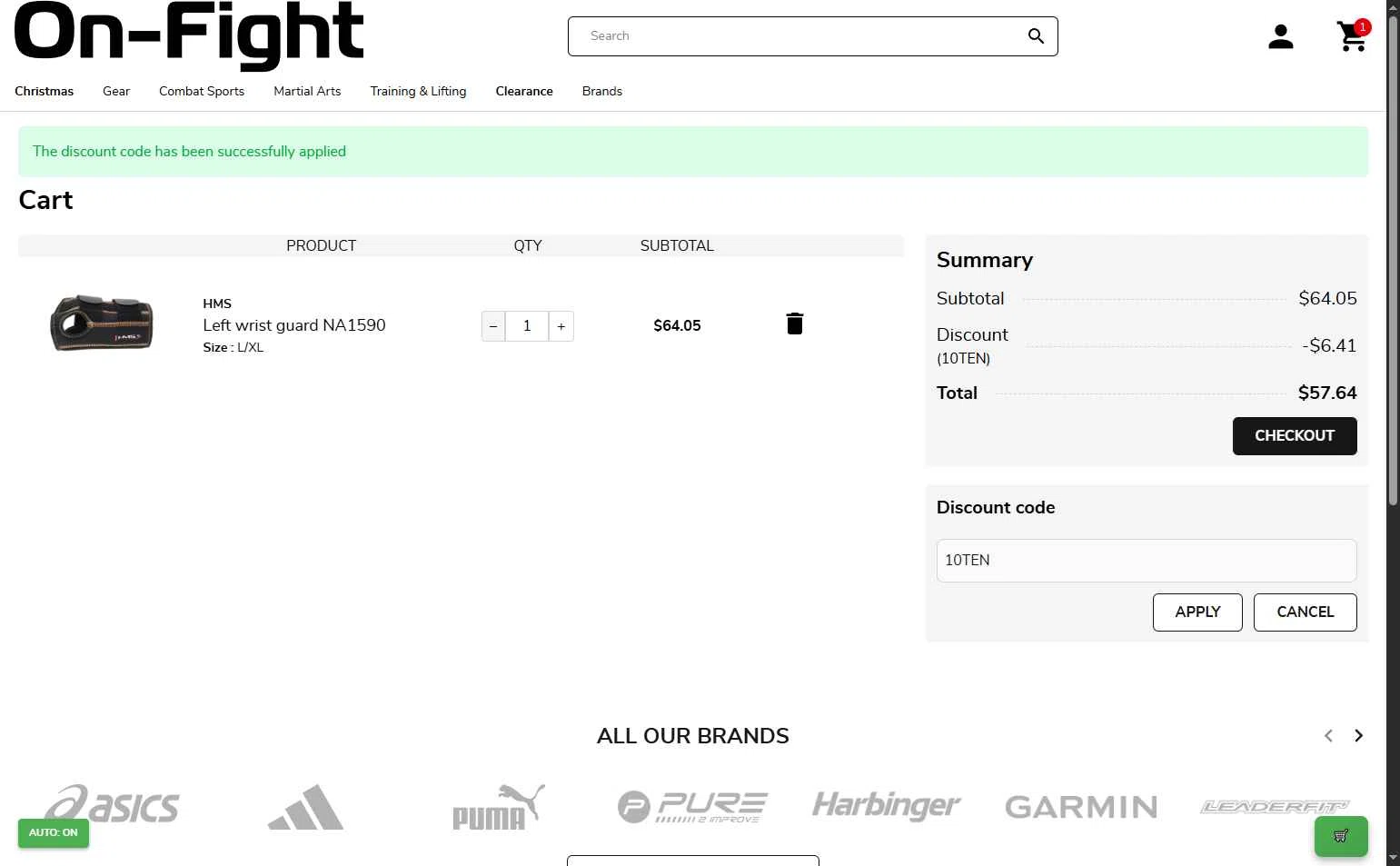 On-Fight checkout page showing On-Fight promo code box | Screenshot taken by SimplyCodes community member on Dec 11, 2025