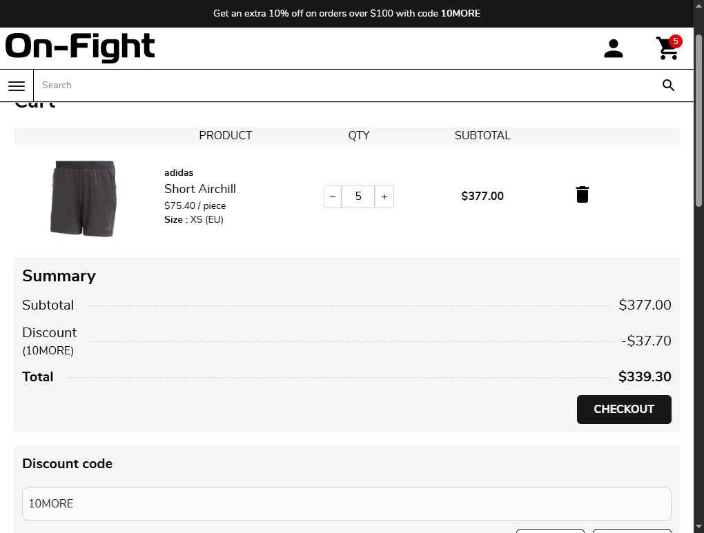 On-Fight checkout page showing On-Fight promo code box | Screenshot taken by SimplyCodes community member on Jan 23, 2026