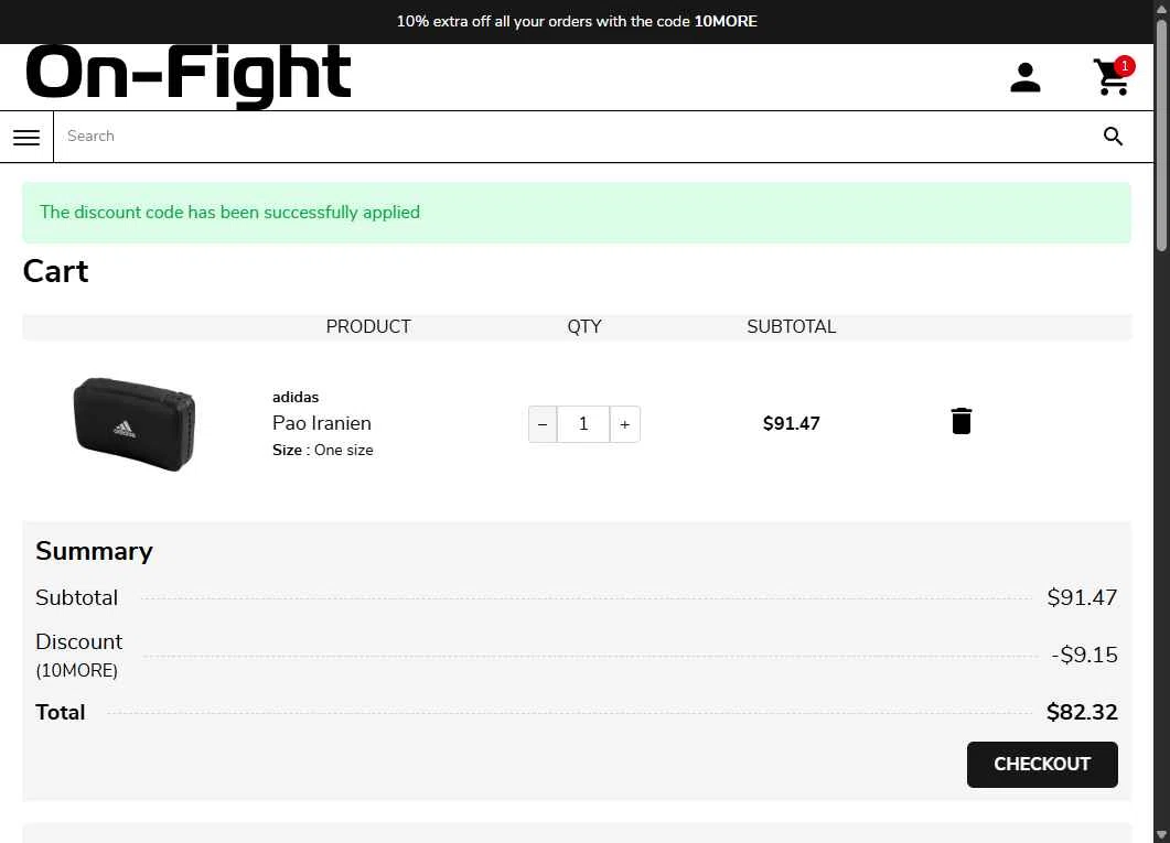 On-Fight checkout page showing On-Fight promo code box | Screenshot taken by SimplyCodes community member on Nov 25, 2025