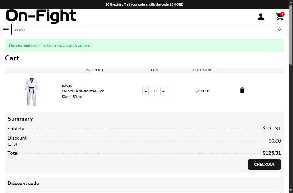 On-Fight checkout page showing On-Fight promo code box | Screenshot taken by SimplyCodes community member on Nov 30, 2025