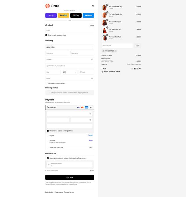 Onix Pickleball checkout page showing Onix Pickleball discount code box | Screenshot taken by SimplyCodes community member on Sep 9, 2025