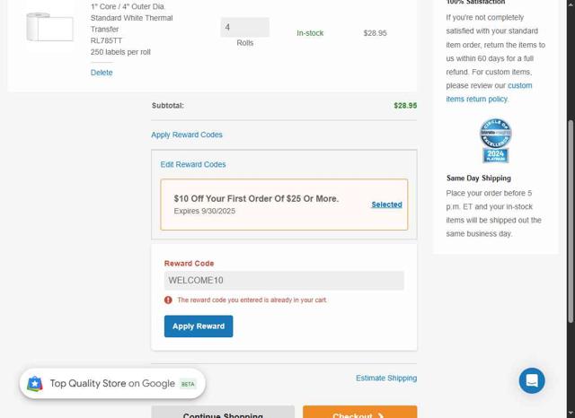 Online Labels checkout page showing Online Labels coupon code box | Screenshot taken by SimplyCodes community member on May 14, 2025