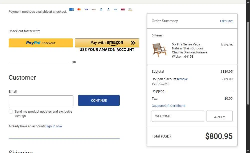 Online Stores checkout page showing Online Stores coupon code box | Screenshot taken by SimplyCodes community member on May 24, 2025