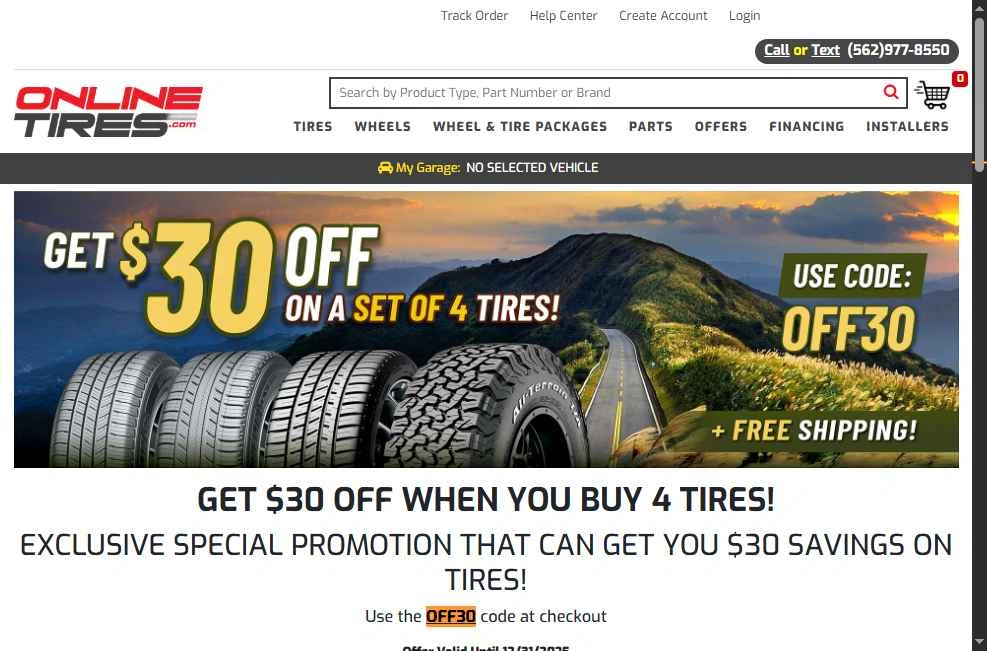 Onlinetires.com checkout page showing Onlinetires.com discount code box | Screenshot taken by SimplyCodes community member on Dec 2, 2025