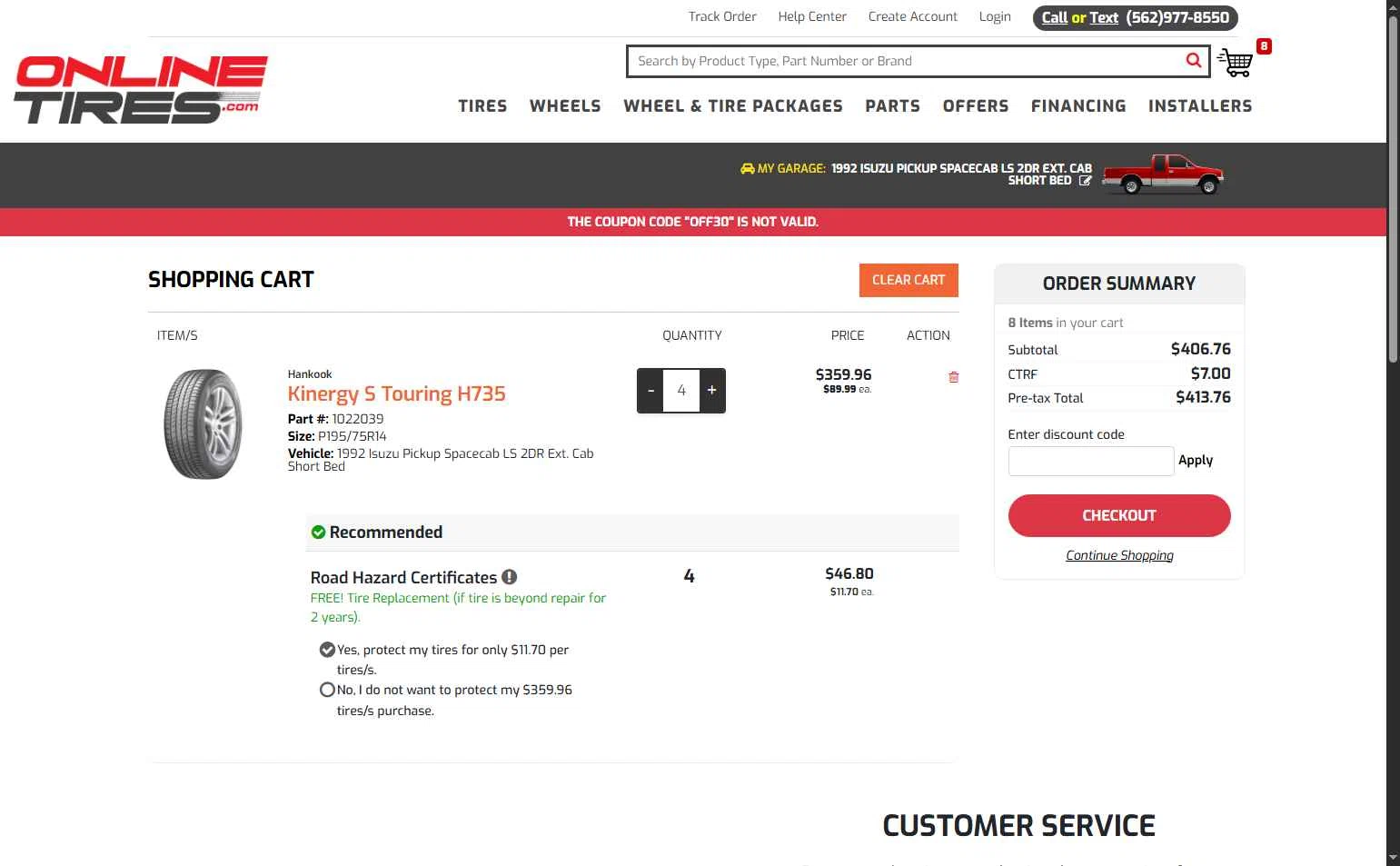 Onlinetires.com checkout page showing Onlinetires.com discount code box | Screenshot taken by SimplyCodes community member on Dec 31, 2025