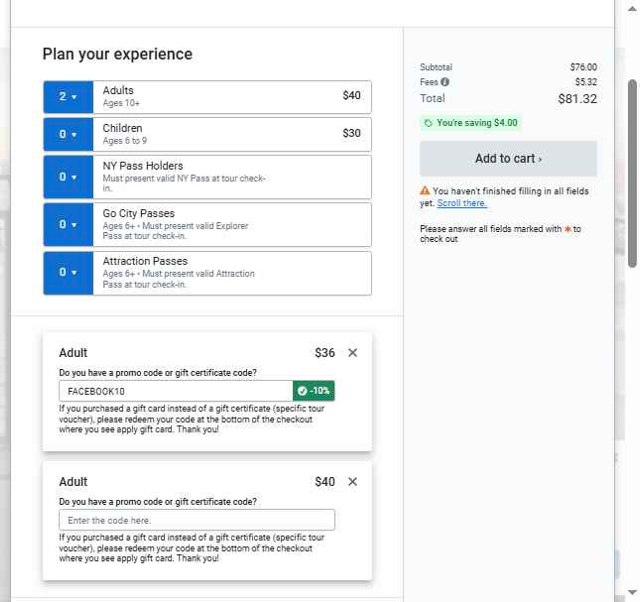On Location Tours checkout page showing On Location Tours promo code box | Screenshot taken by SimplyCodes community member on Aug 6, 2025