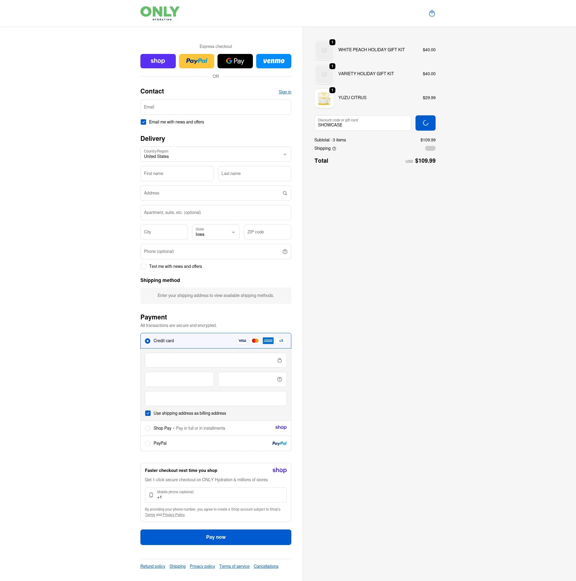 ONLY Hydration checkout page showing ONLY Hydration promo code box | Screenshot taken by SimplyCodes community member on Jan 11, 2026