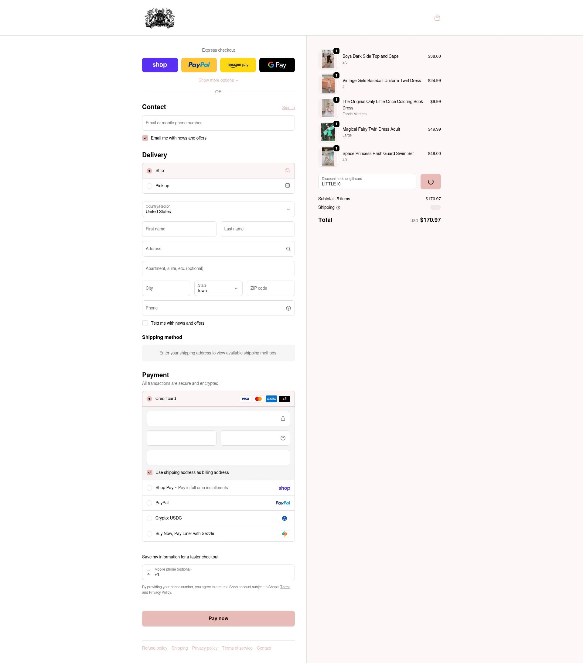 Only Little Once checkout page showing Only Little Once coupon code box | Screenshot taken by SimplyCodes community member on Feb 14, 2026