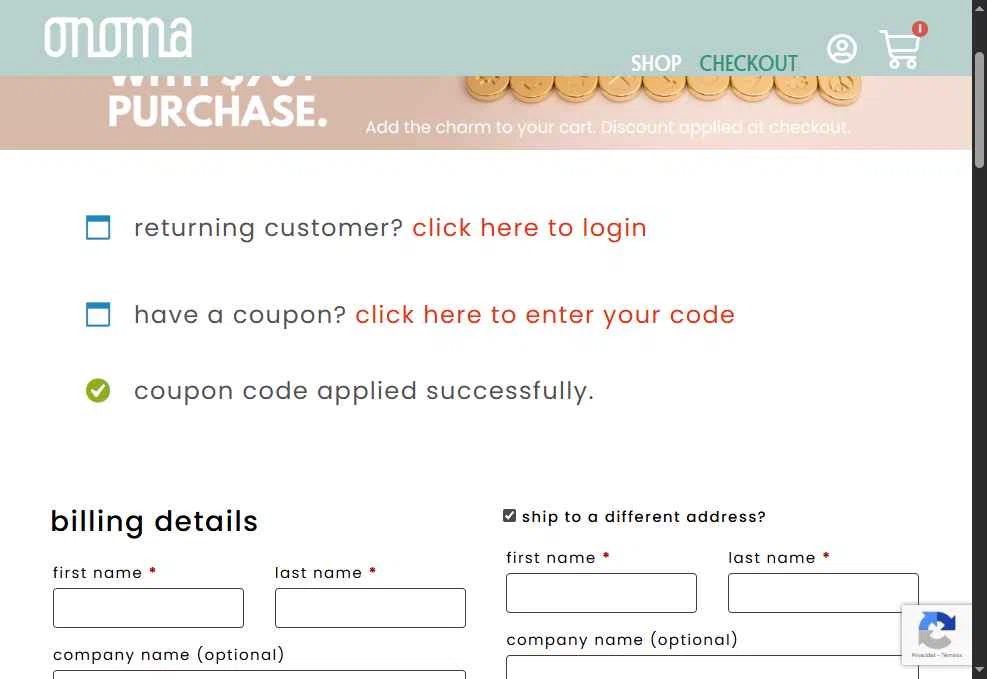 Onoma Tags checkout page showing Onoma Tags promo code box | Screenshot taken by SimplyCodes community member on Dec 18, 2025