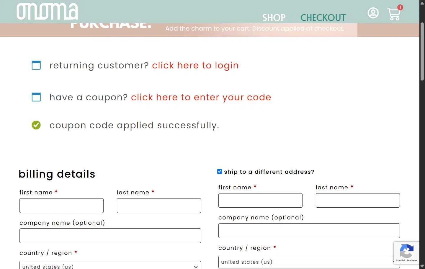 Onoma Tags checkout page showing Onoma Tags promo code box | Screenshot taken by SimplyCodes community member on Oct 24, 2025