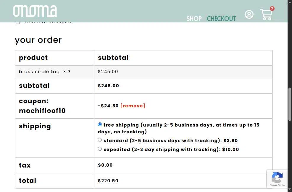 Onoma Tags checkout page showing Onoma Tags promo code box | Screenshot taken by SimplyCodes community member on Oct 16, 2025