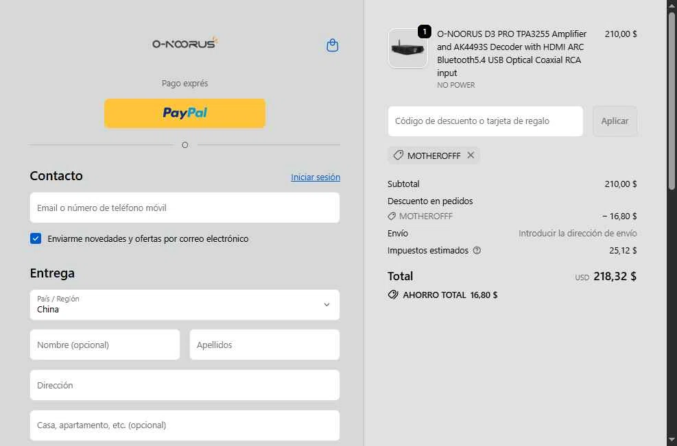 Onoorus Audio checkout page showing Onoorus Audio promo code box | Screenshot taken by SimplyCodes community member on Feb 13, 2026