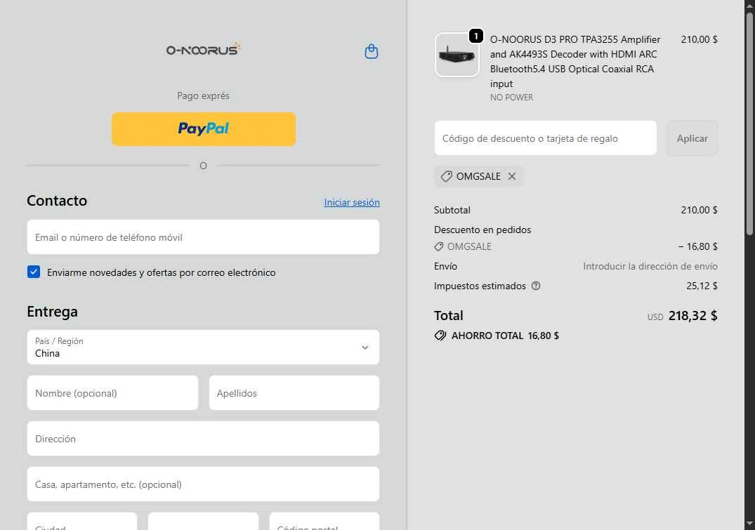 Onoorus Audio checkout page showing Onoorus Audio promo code box | Screenshot taken by SimplyCodes community member on Feb 10, 2026