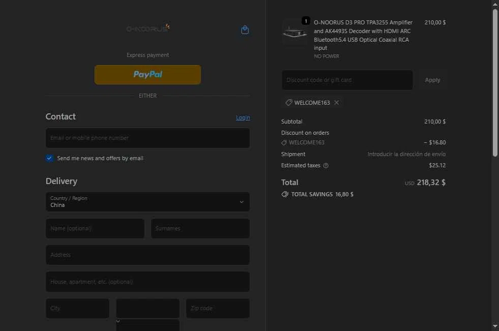 Onoorus Audio checkout page showing Onoorus Audio promo code box | Screenshot taken by SimplyCodes community member on Feb 12, 2026