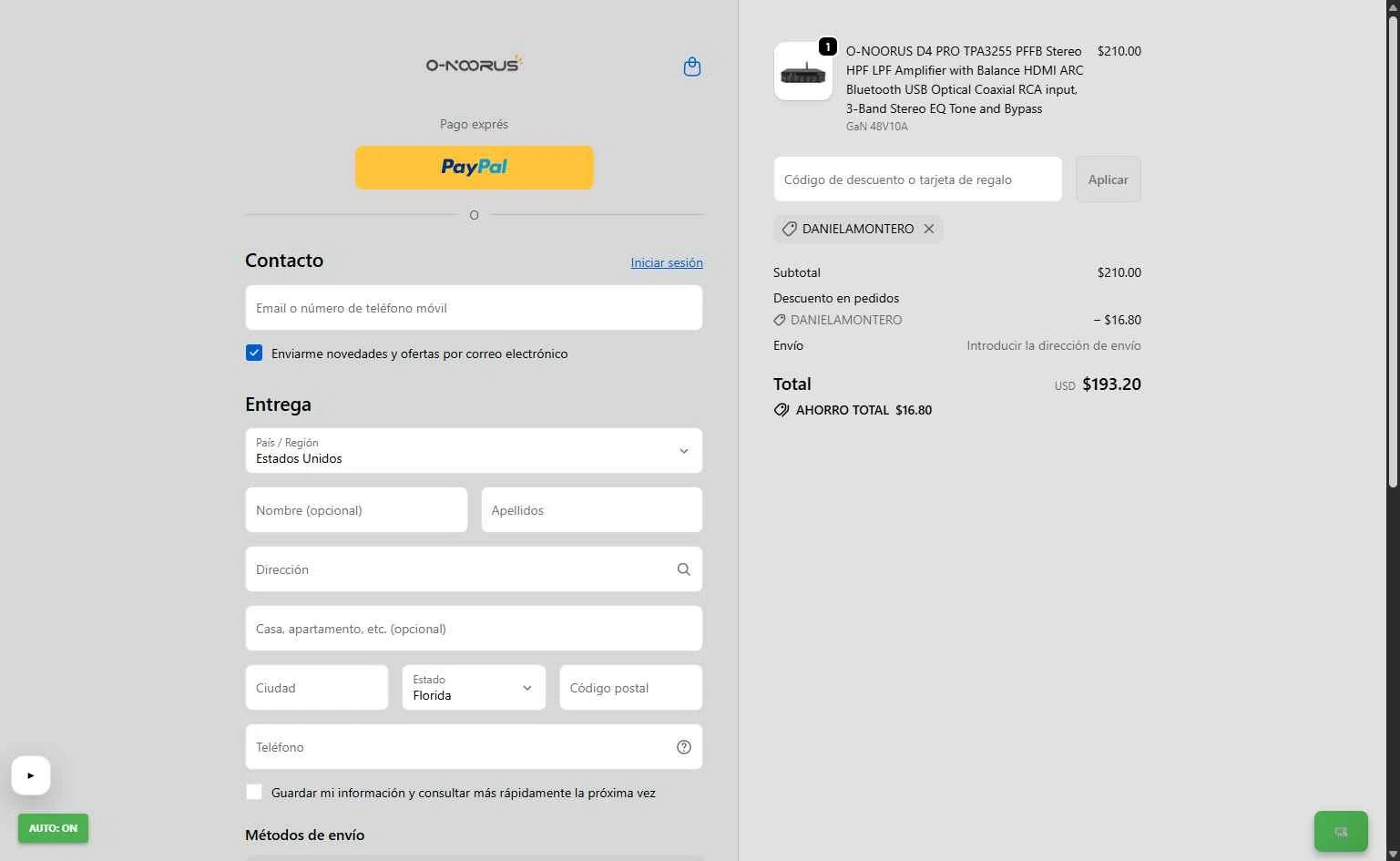 Onoorus Audio checkout page showing Onoorus Audio promo code box | Screenshot taken by SimplyCodes community member on Feb 12, 2026