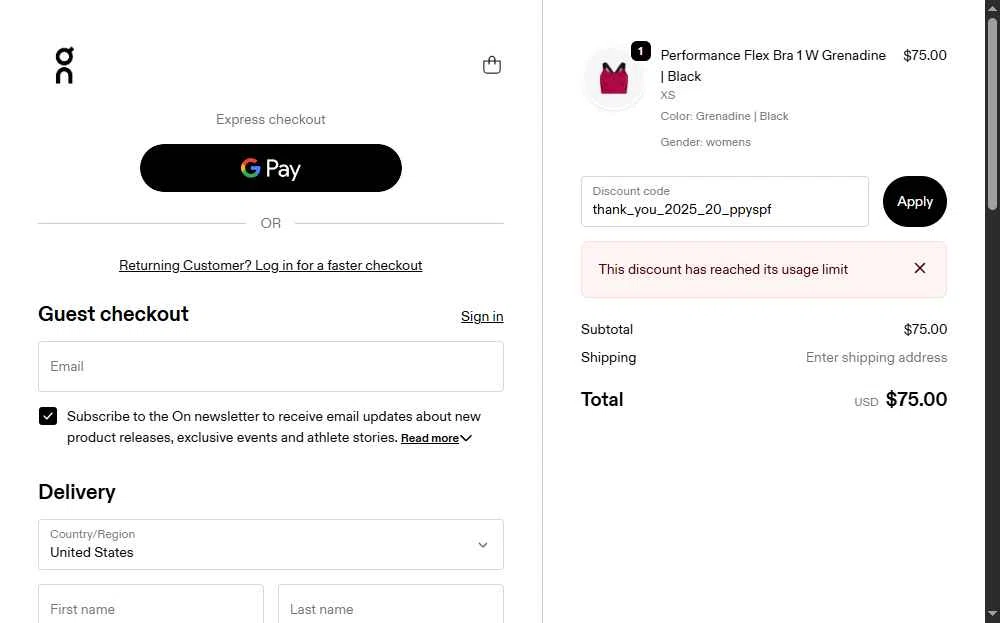 Verification screenshot for 20% Off Storewide at On Running — 6mo ago
