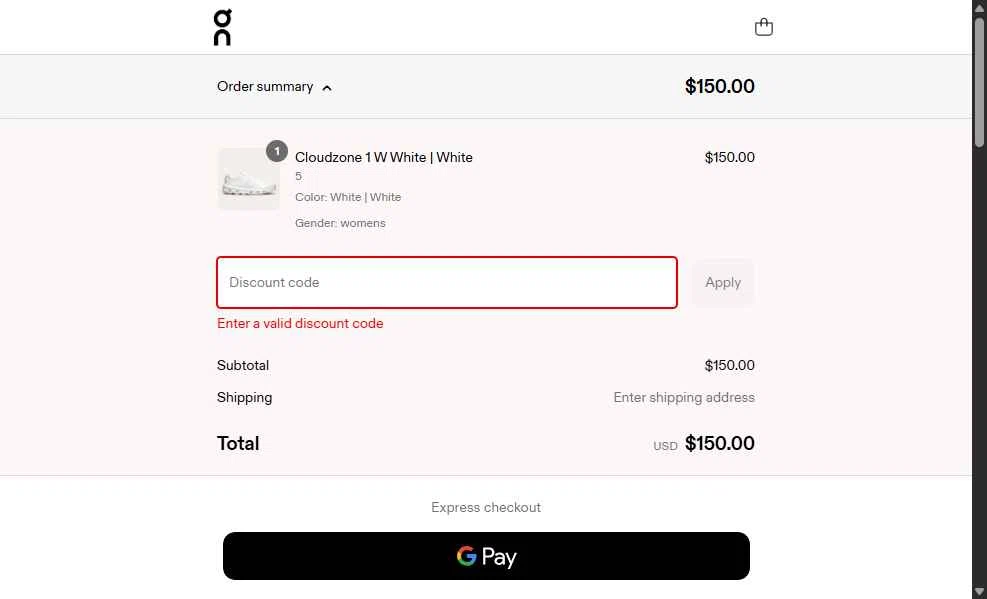 Verification screenshot for 10% Off Storewide at On Running — 11mo ago
