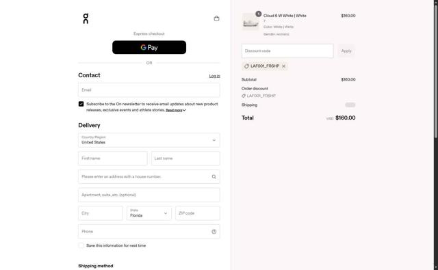 On Running checkout page showing On Running promo code box | Screenshot taken by SimplyCodes community member on Jul 22, 2025