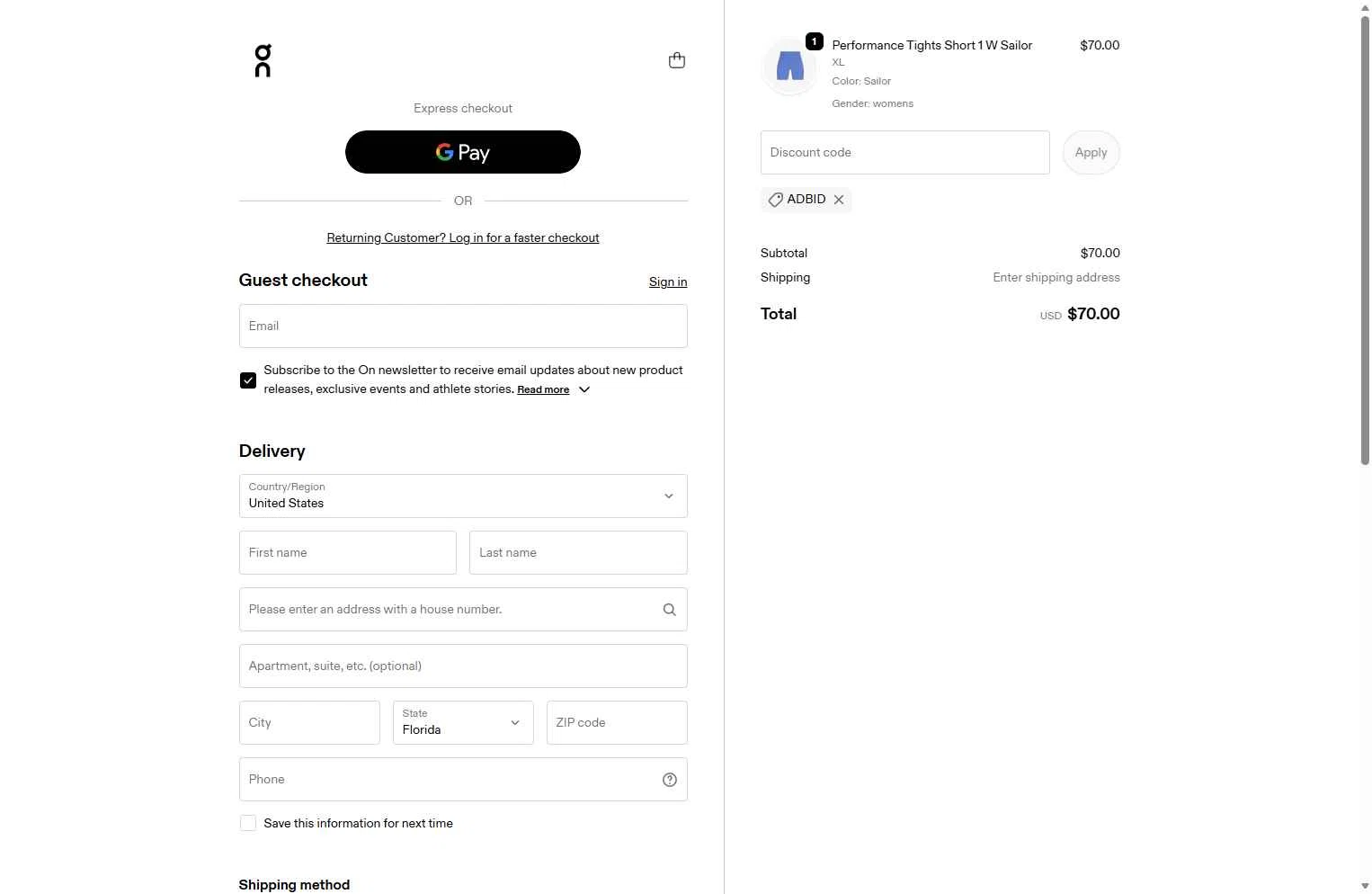 Verification screenshot for Free Shipping Storewide at On Running - 19d ago