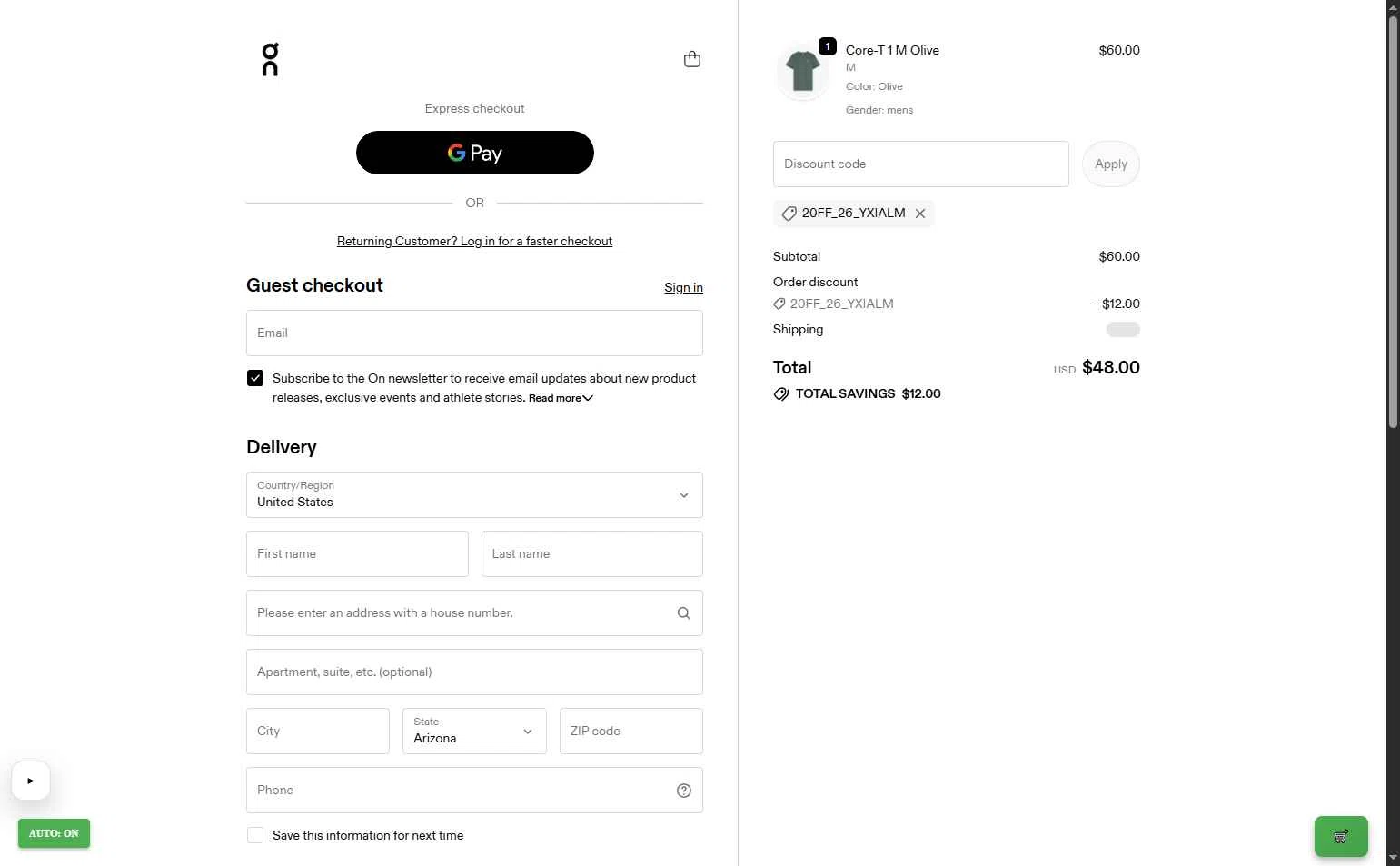On Running checkout page showing On Running promo code box | Screenshot taken by SimplyCodes community member on Feb 12, 2026