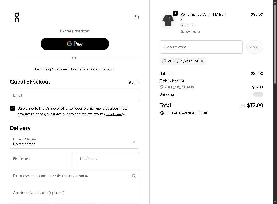Verification screenshot for 20% Off Storewide at On Running — 3mo ago