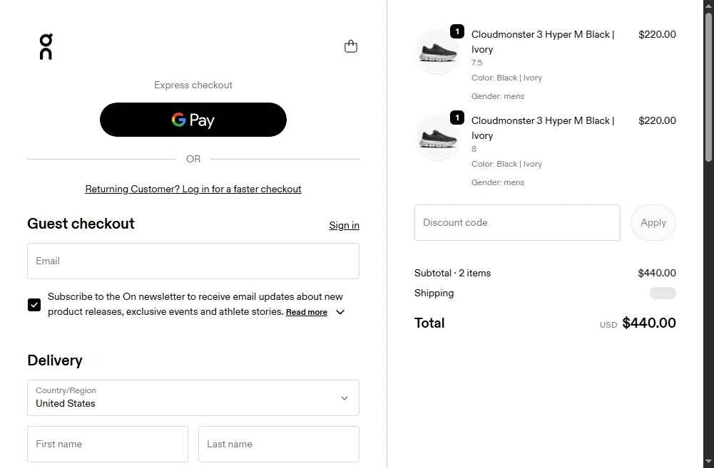 Verification screenshot for Free Shipping On Storewide (Shipping Adress) at On Running — 54d ago
