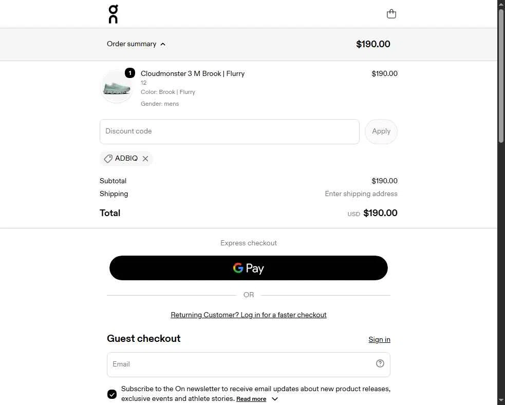Verification screenshot for 10% Off Storewide at On Running - 8d ago