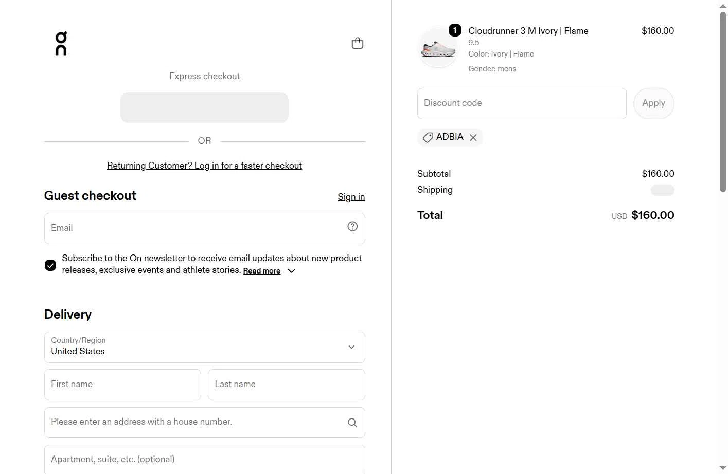Verification screenshot for Free Shipping Storewide at On Running - 11d ago