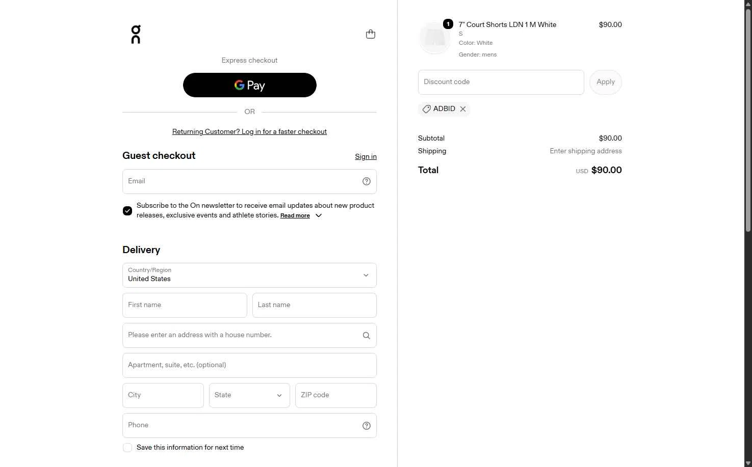 Verification screenshot for Free Shipping Storewide at On Running - 11d ago