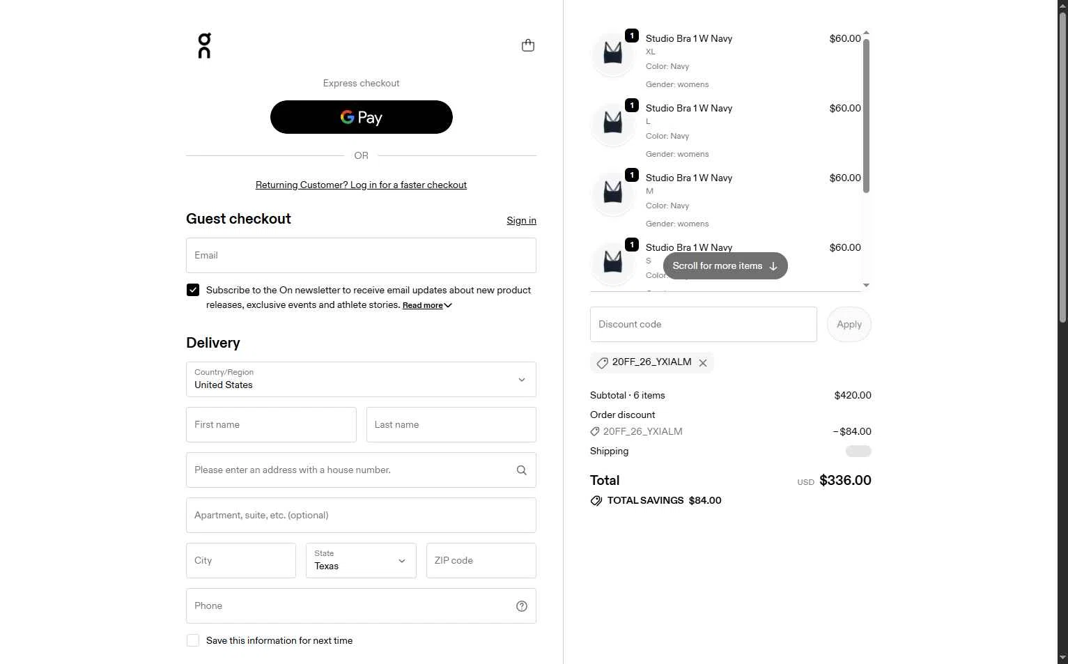 On Running checkout page showing On Running promo code box | Screenshot taken by SimplyCodes community member on Jan 28, 2026