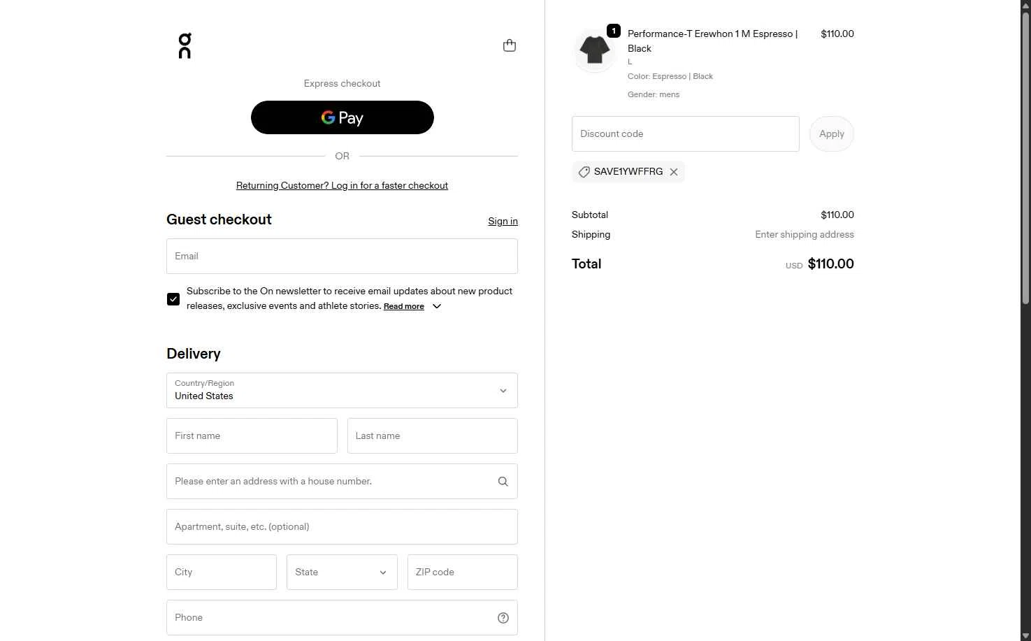 Verification screenshot for Free Shipping Storewide at On Running — 17d ago