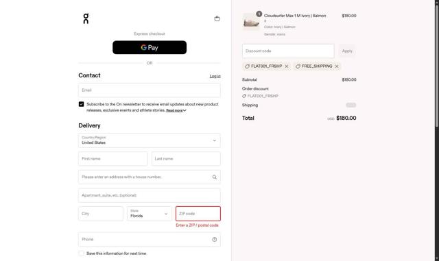 On Running checkout page showing On Running promo code box | Screenshot taken by SimplyCodes community member on Jul 28, 2025