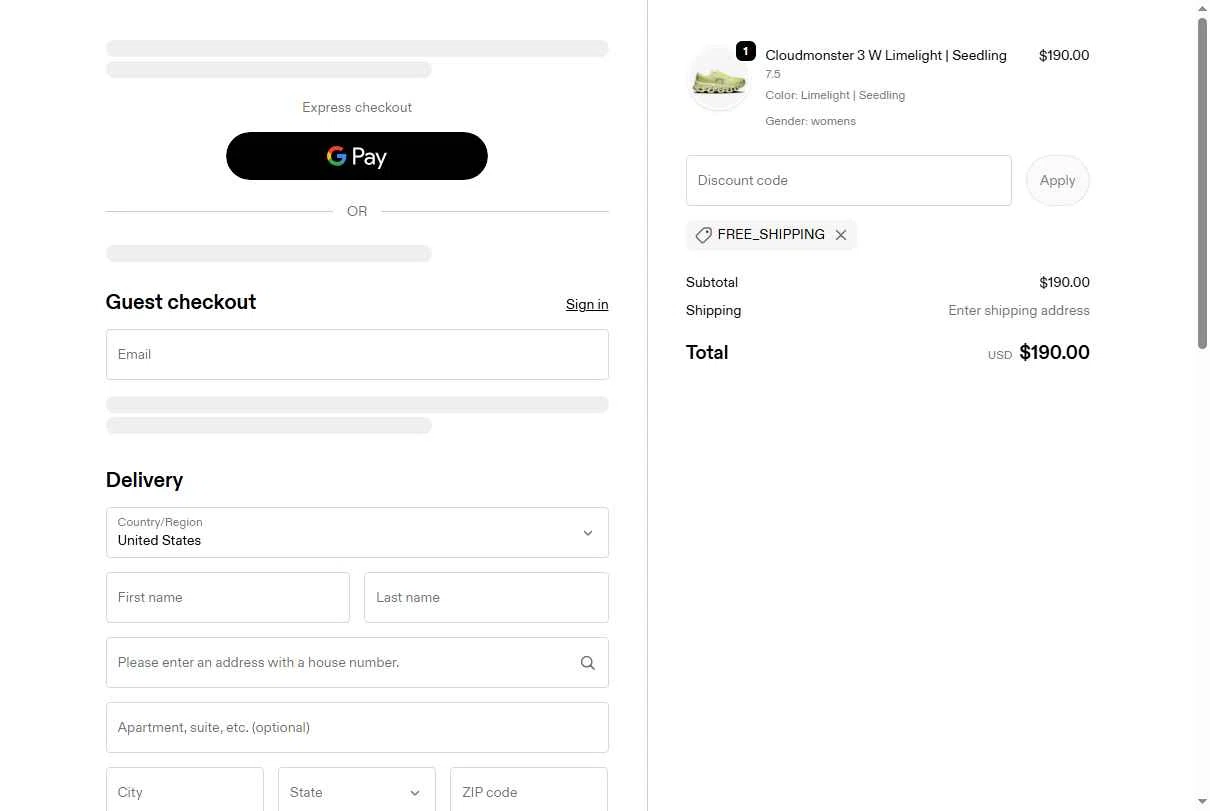 Verification screenshot for Free Shipping On Storewide (Shipping Adress) at On Running — 2mo ago