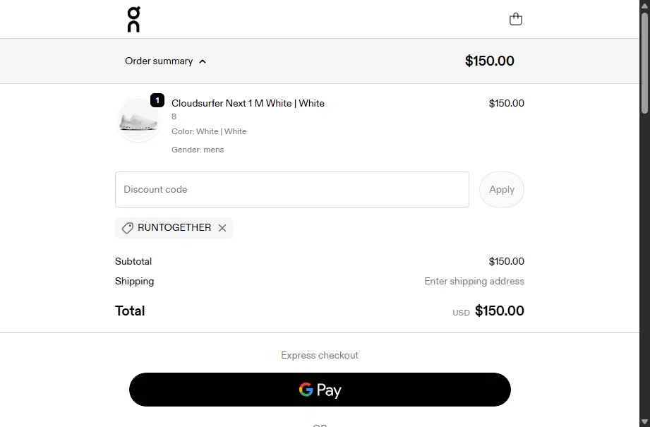 Verification screenshot for 30% Off Select Items at On Running — 12d ago