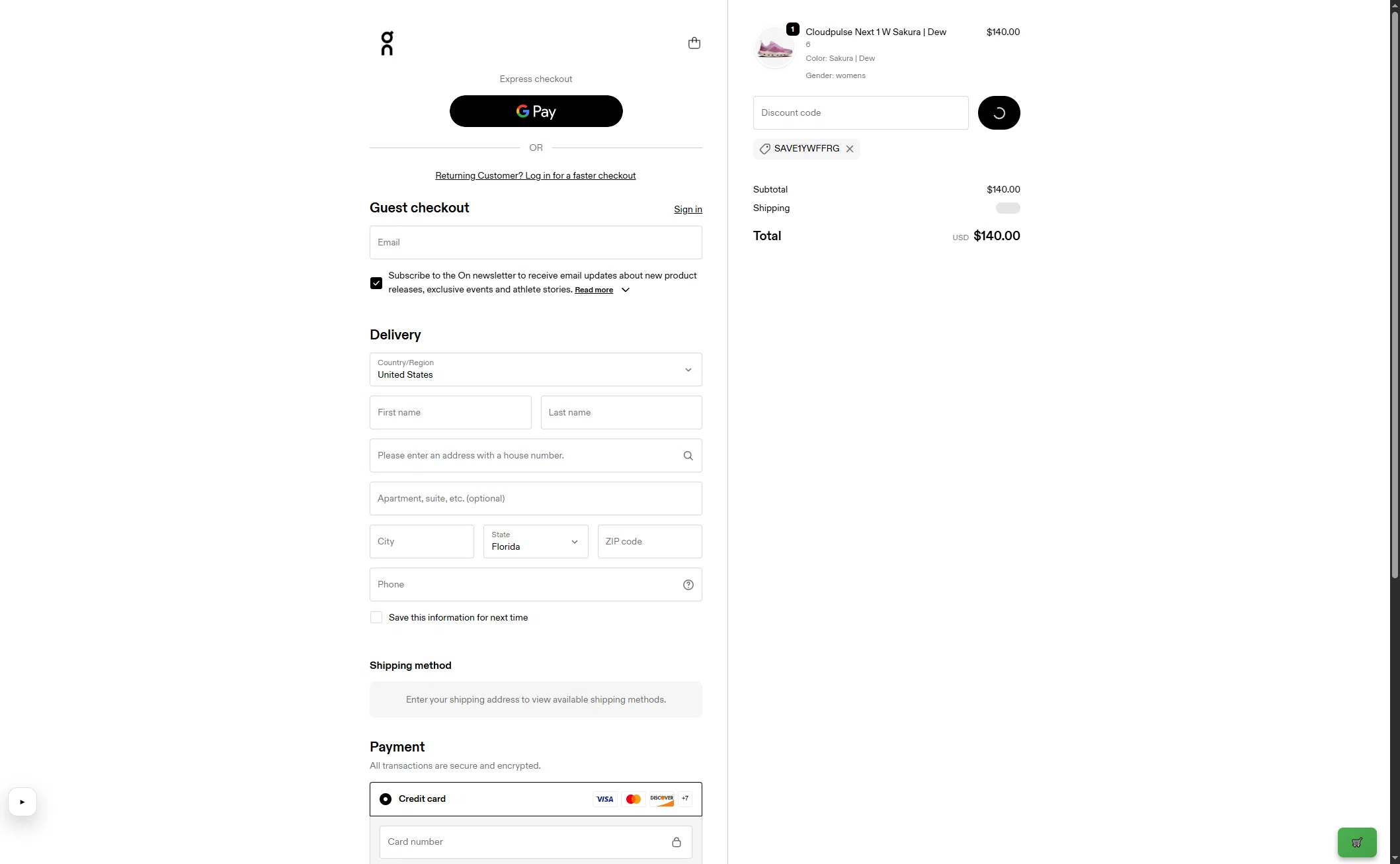 Verification screenshot for Free Shipping Storewide at On Running — 27d ago