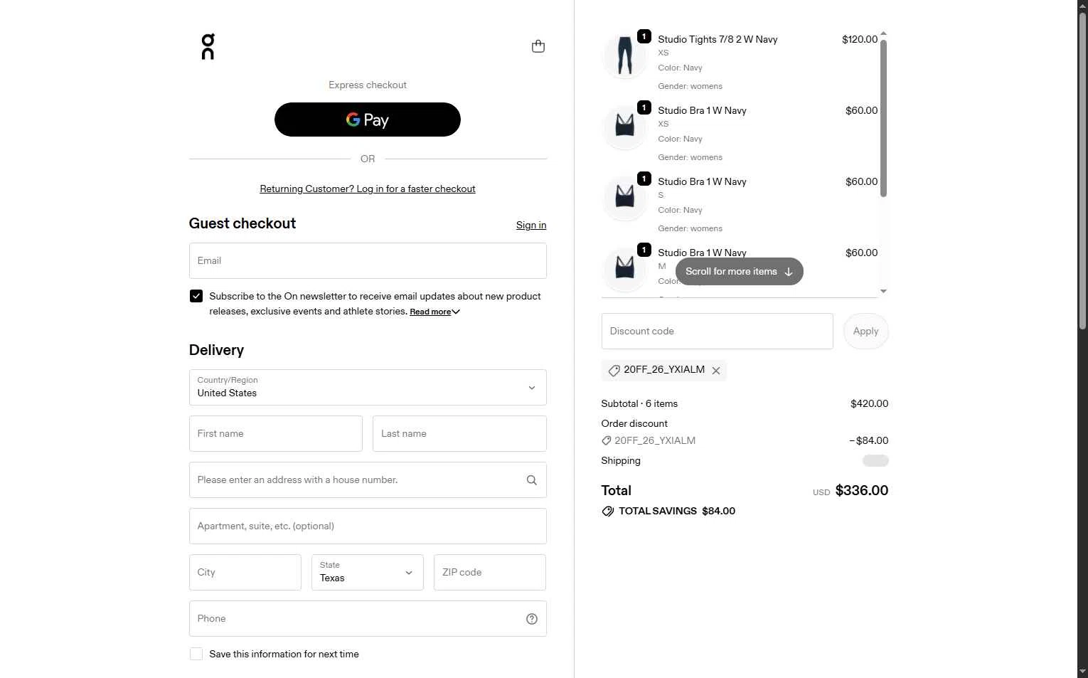 On Running checkout page showing On Running promo code box | Screenshot taken by SimplyCodes community member on Jan 28, 2026