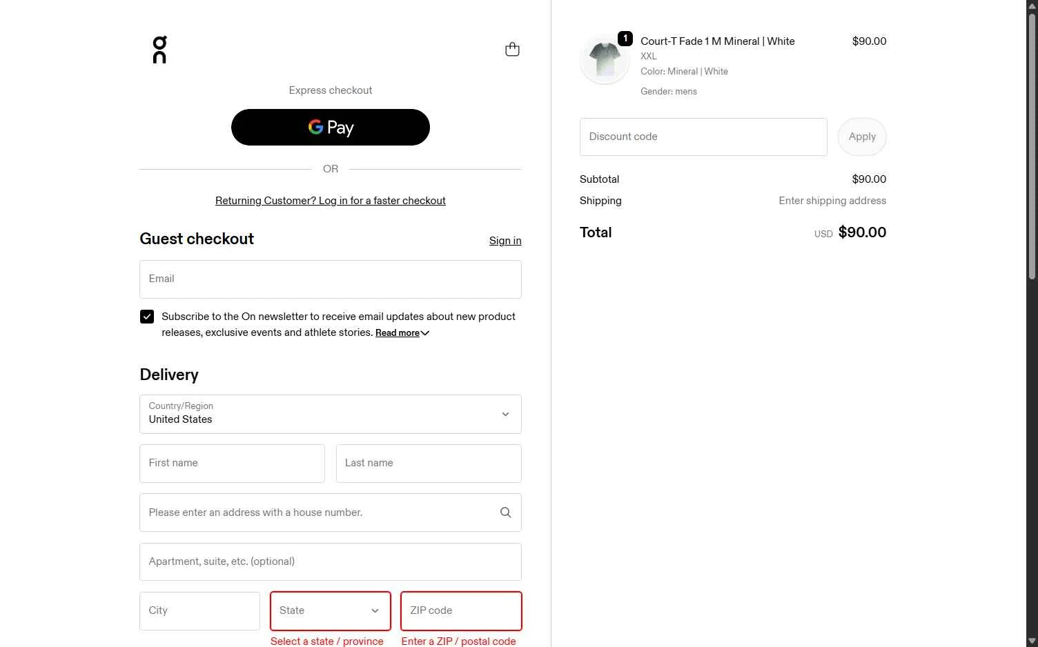 On Running checkout page showing On Running promo code box | Screenshot taken by SimplyCodes community member on Jan 28, 2026
