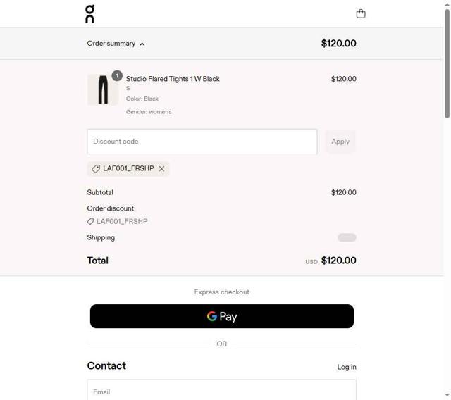 On Running checkout page showing On Running promo code box | Screenshot taken by SimplyCodes community member on Jul 25, 2025