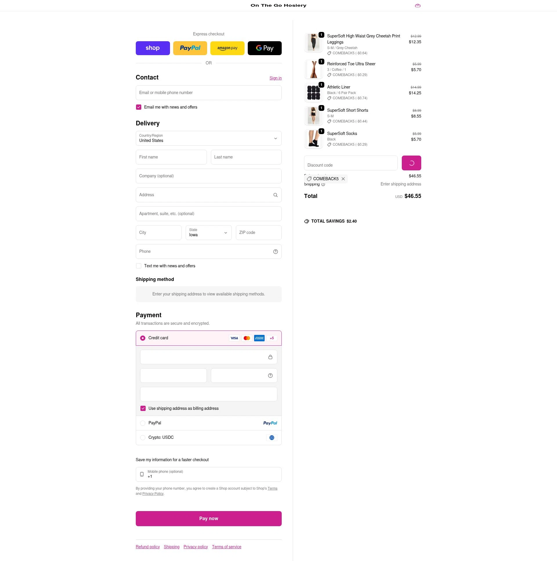 On The Go! checkout page showing On The Go! promo code box | Screenshot taken by SimplyCodes community member on Feb 9, 2026