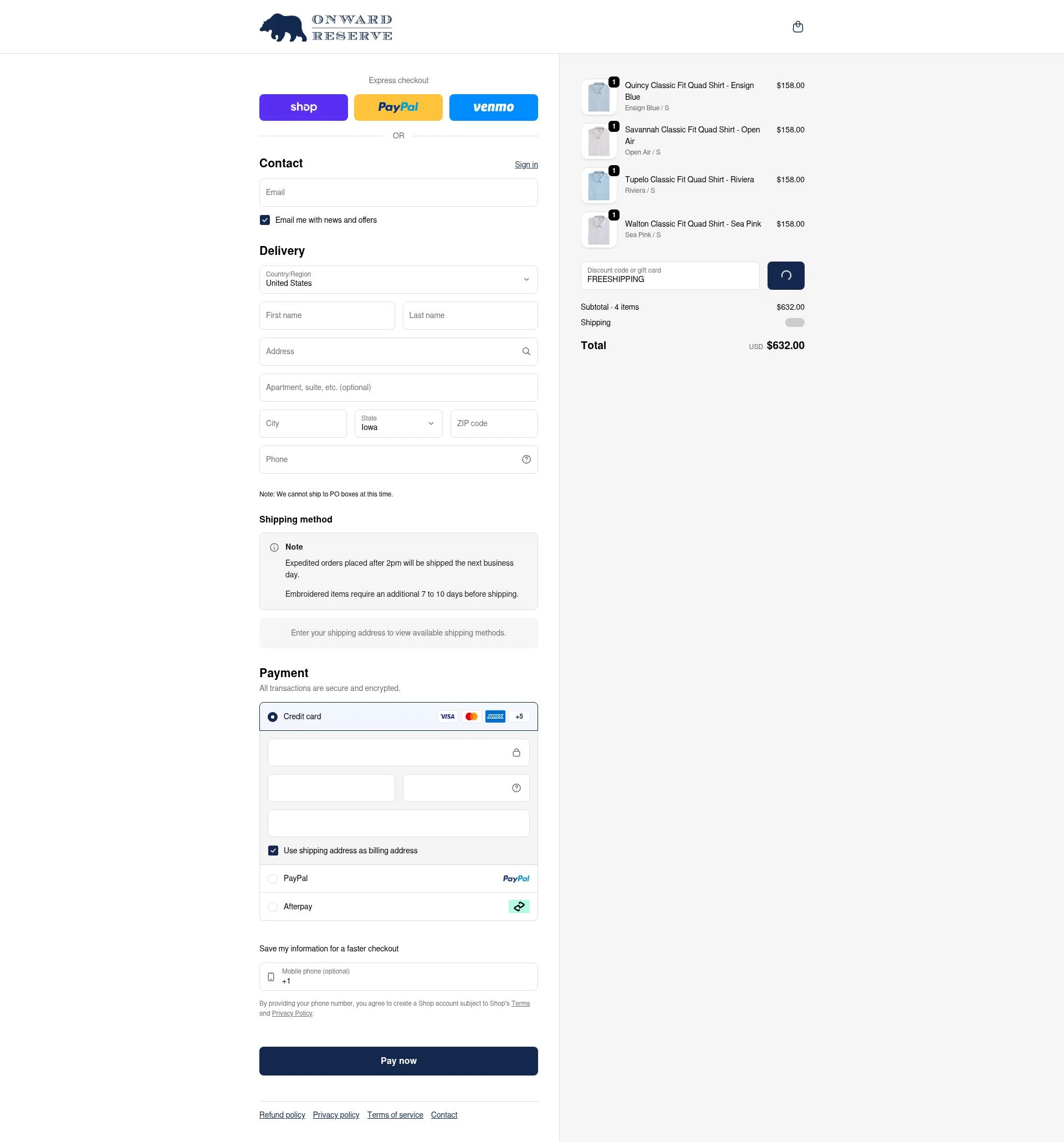 Onward Reserve checkout page showing Onward Reserve discount code box | Screenshot taken by SimplyCodes community member on Feb 13, 2026