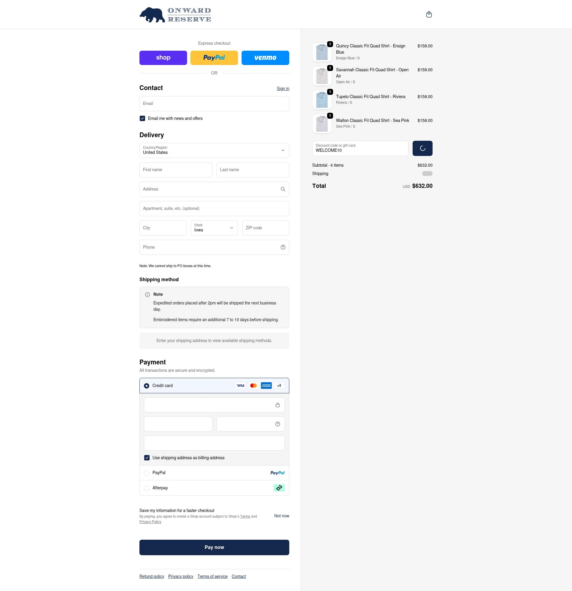 Onward Reserve checkout page showing Onward Reserve discount code box | Screenshot taken by SimplyCodes community member on Feb 18, 2026