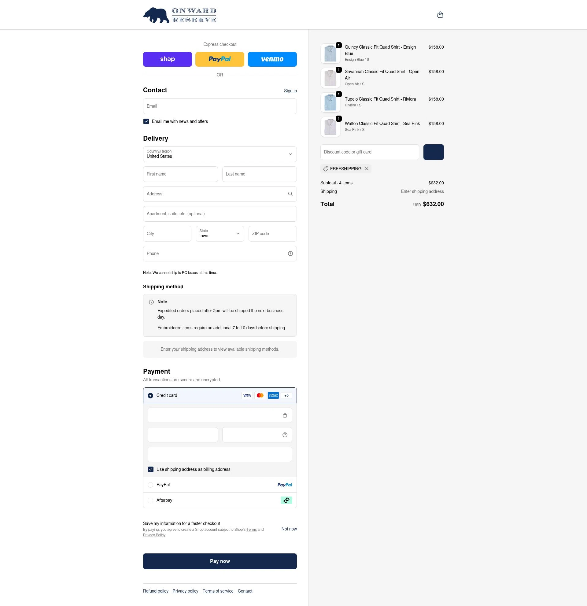 Onward Reserve checkout page showing Onward Reserve discount code box | Screenshot taken by SimplyCodes community member on Feb 18, 2026