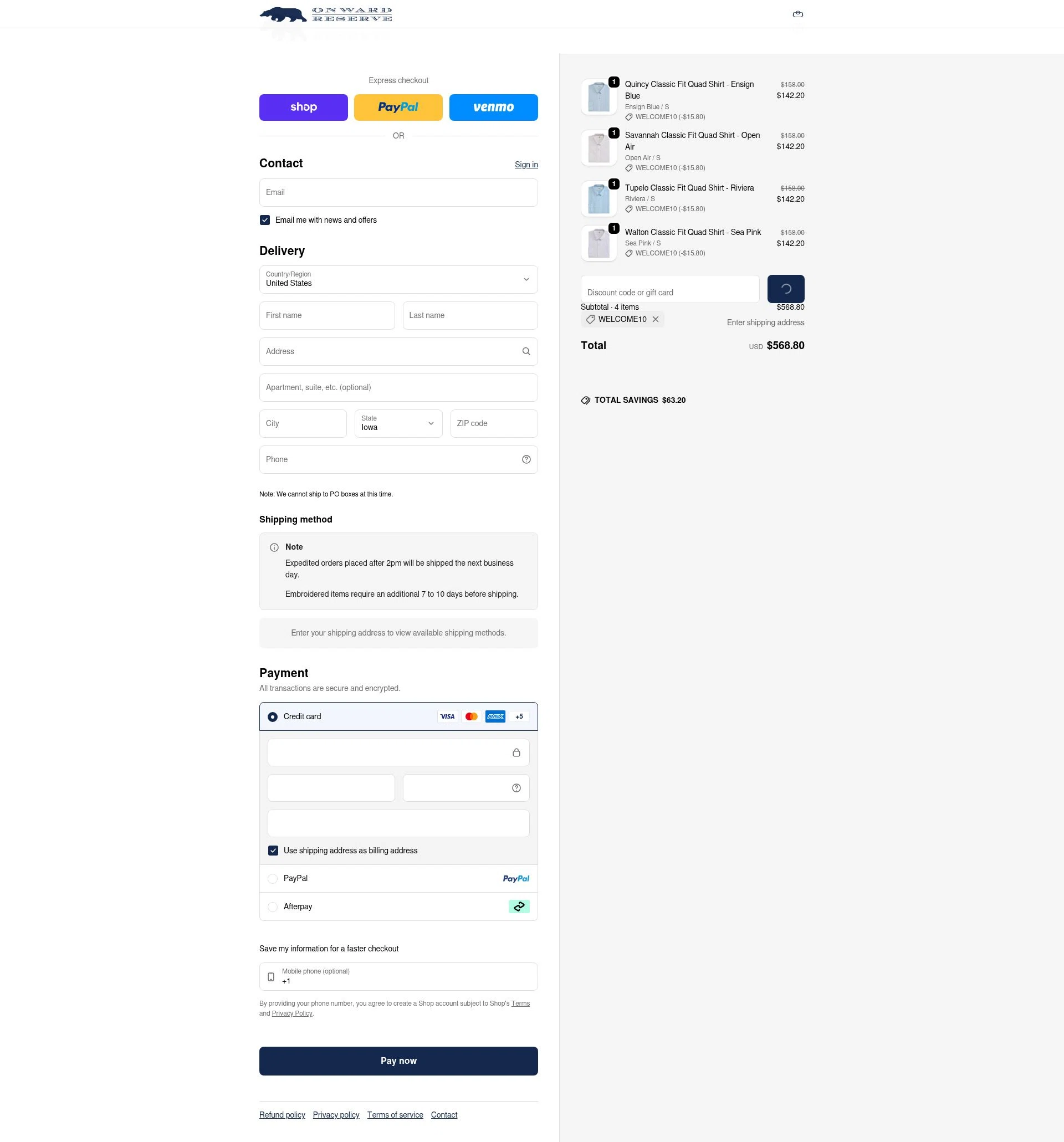 Onward Reserve checkout page showing Onward Reserve discount code box | Screenshot taken by SimplyCodes community member on Feb 13, 2026