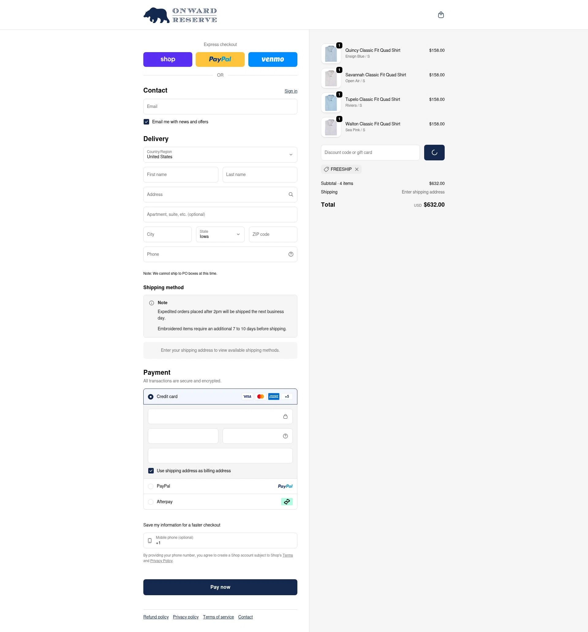 Onward Reserve checkout page showing Onward Reserve discount code box | Screenshot taken by SimplyCodes community member on Feb 23, 2026