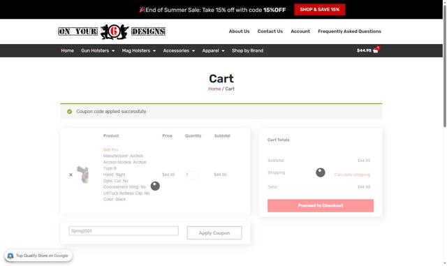 On Your 6 Designs checkout page showing On Your 6 Designs promo code box | Screenshot taken by SimplyCodes community member on Sep 14, 2025