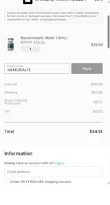 Onyx Biolabs coupon verification screenshot