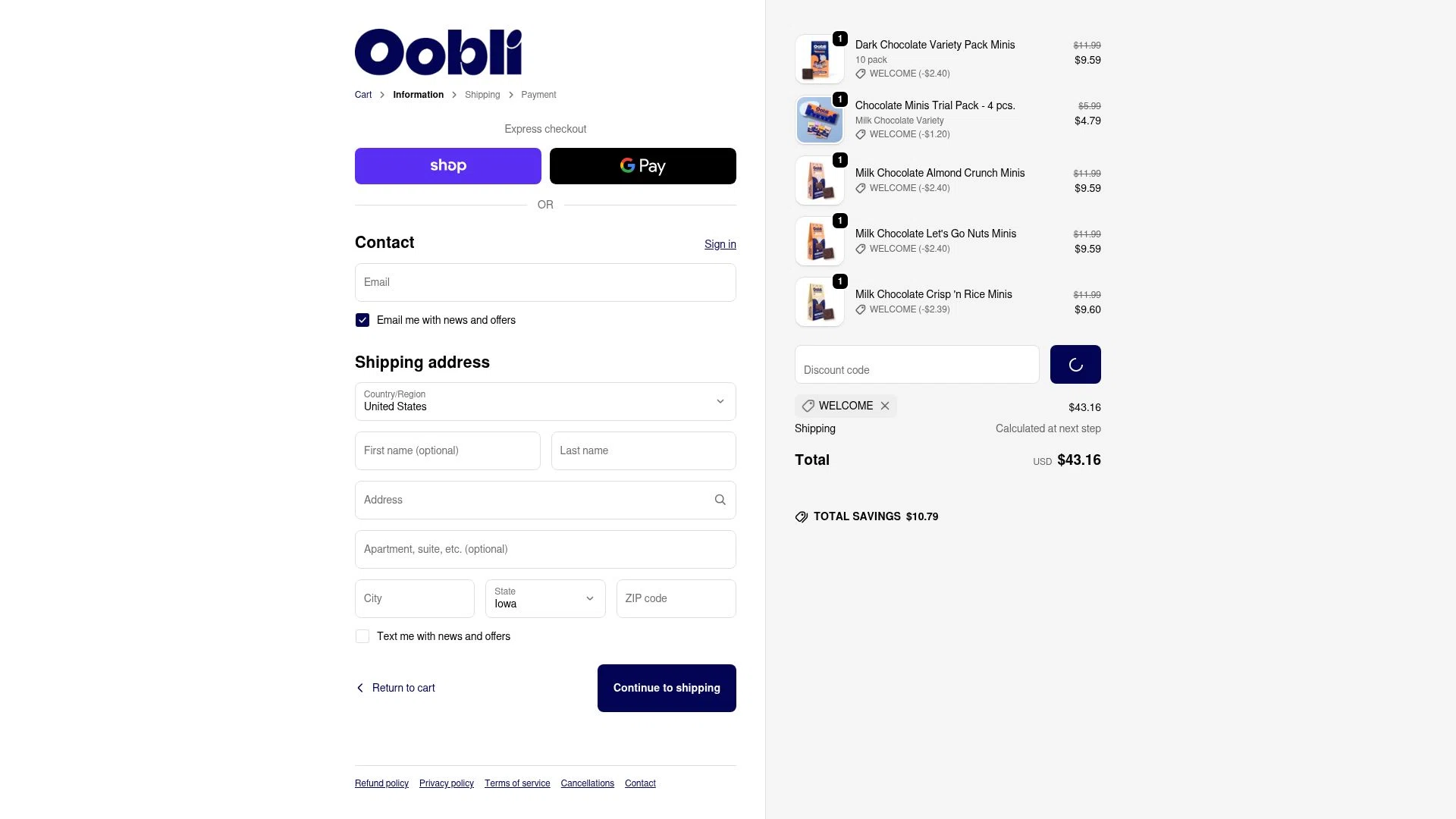 Oobli checkout page showing Oobli discount code box | Screenshot taken by SimplyCodes community member on Jan 8, 2026
