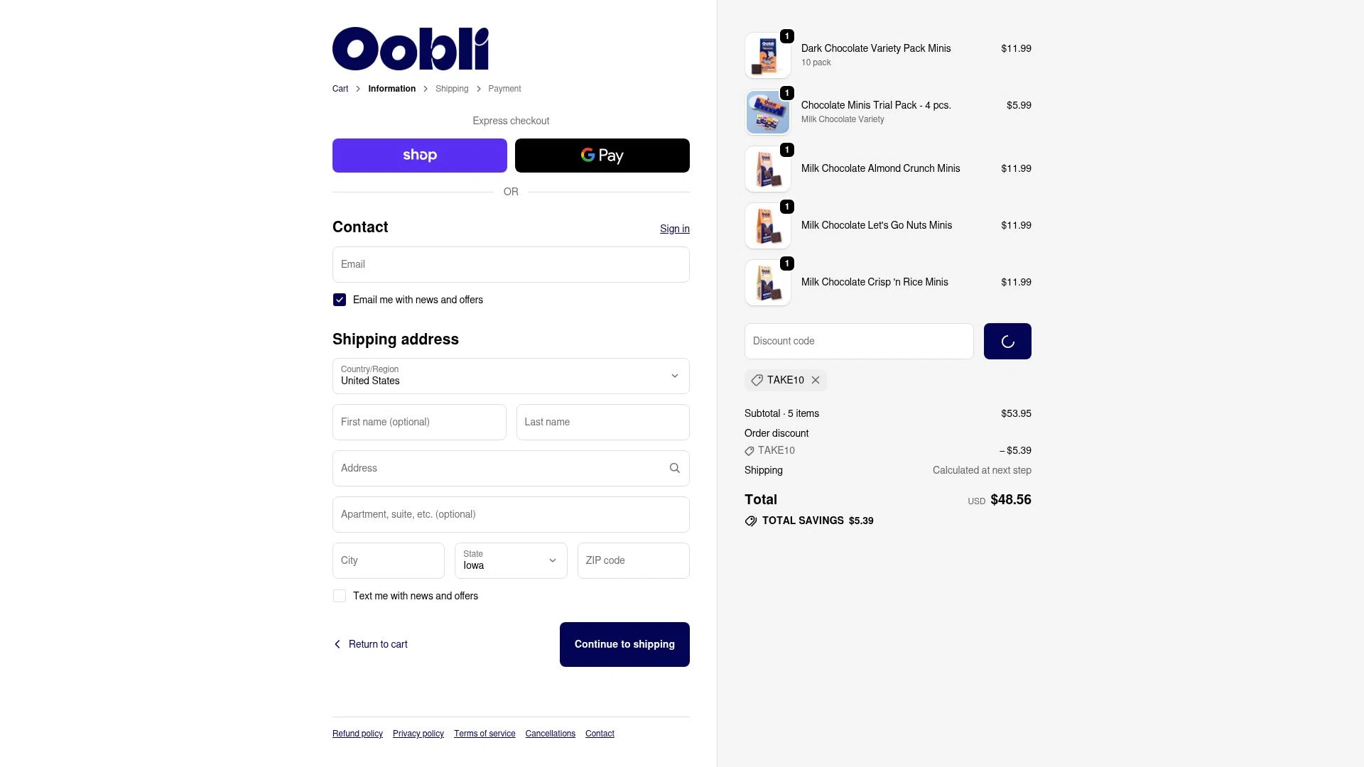 Oobli checkout page showing Oobli discount code box | Screenshot taken by SimplyCodes community member on Jan 3, 2026